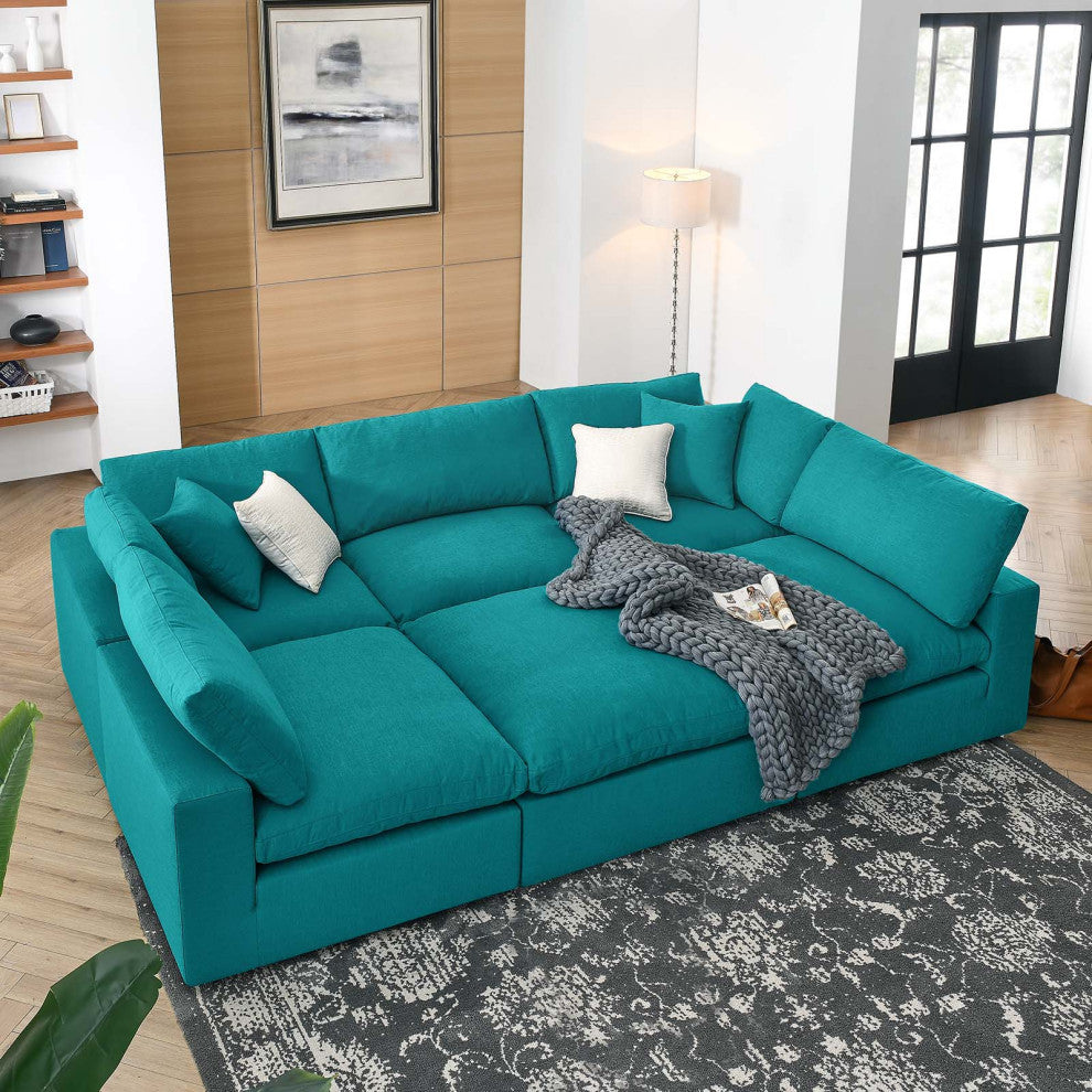 Commix Down Filled Overstuffed 6-Piece Sectional Sofa, Teal