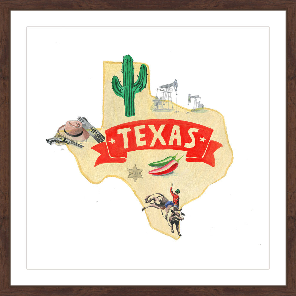 "Bold Red Texas" Framed Painting Print, 32x32