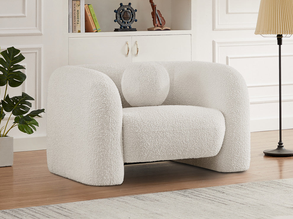 Emory Boucle Fabric Upholstered Upholstered Chair, Cream