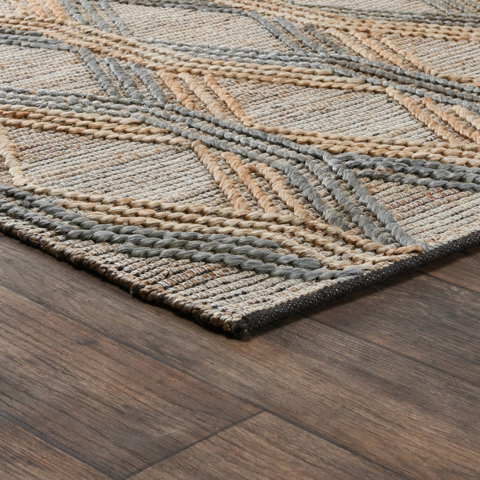 Manitou Beige and Blue Accent Rug, Natural/ Mineral Blue, 5x8