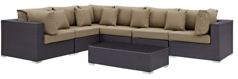 Modway Convene 7 Piece Outdoor Patio Sectional Set, Espresso Mocha