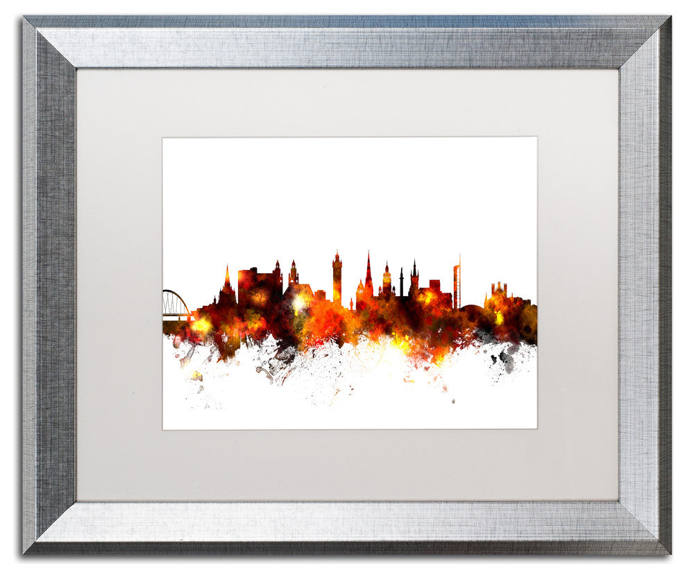 Michael Tompsett 'Glasgow Scotland Skyline Red' Matted Framed Art, 16x20