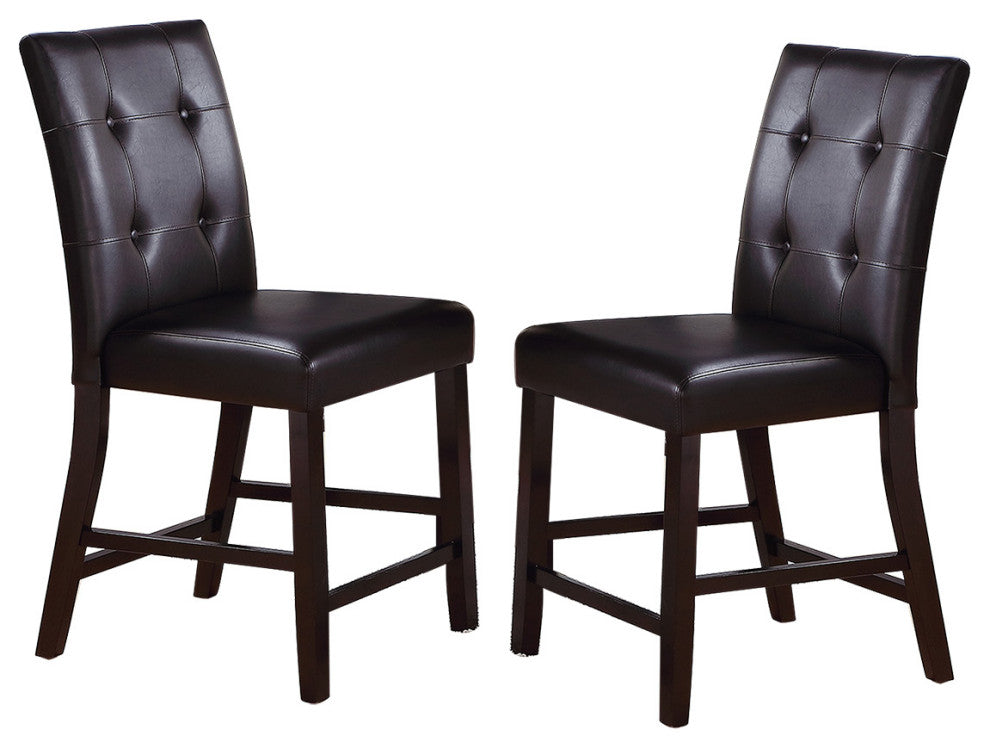 Upholstered Counter Height Chairs in Espresso Finish, Set of 2