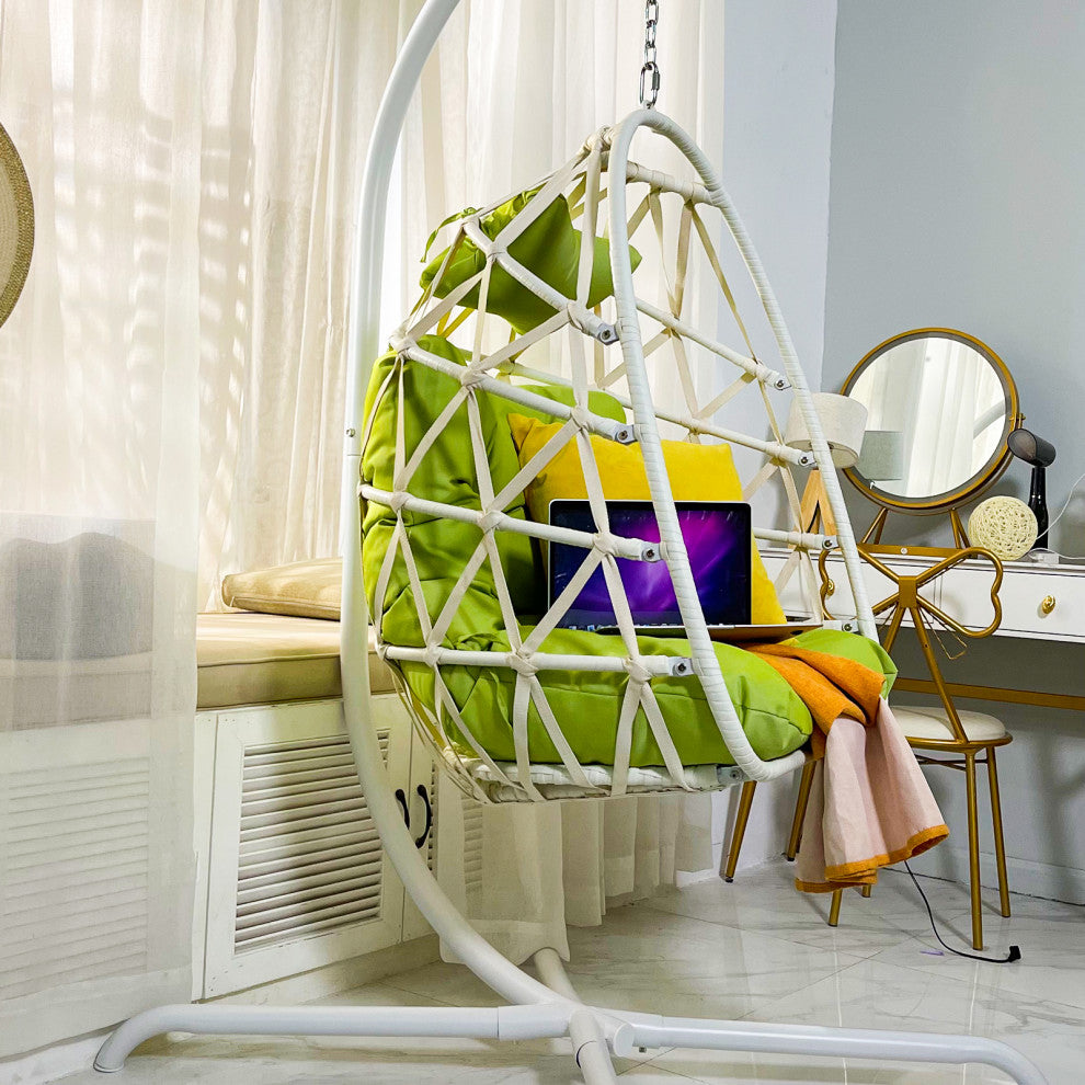Outdoor Rattan Swing Chair Folding Hanging Egg Chair With Cushion and Pillow
