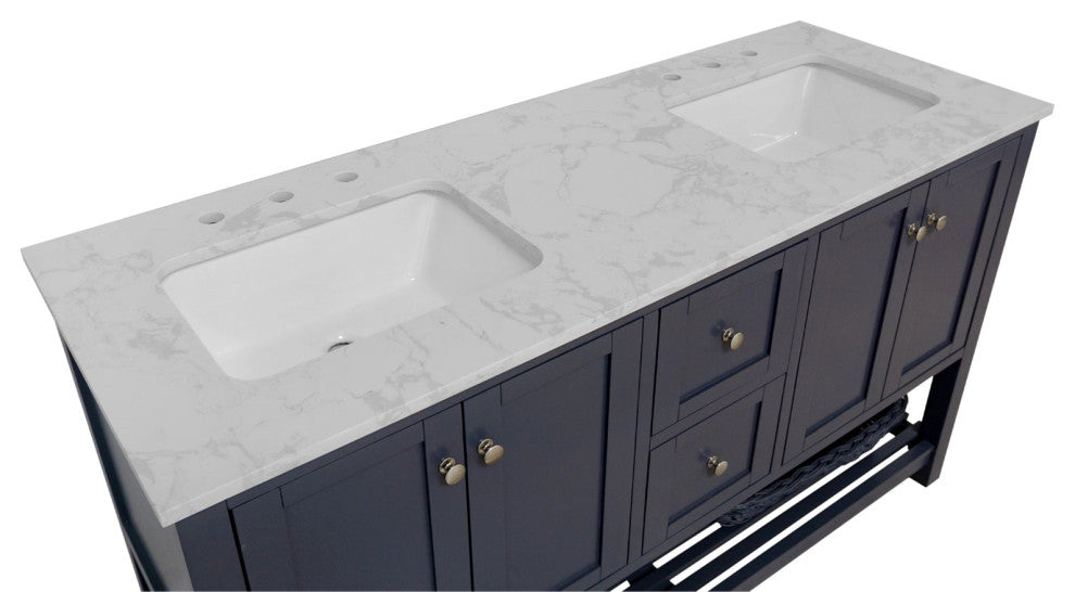 Lakeshore 60" Double Bathroom Vanity, Marine Gray, Engineered Carrara