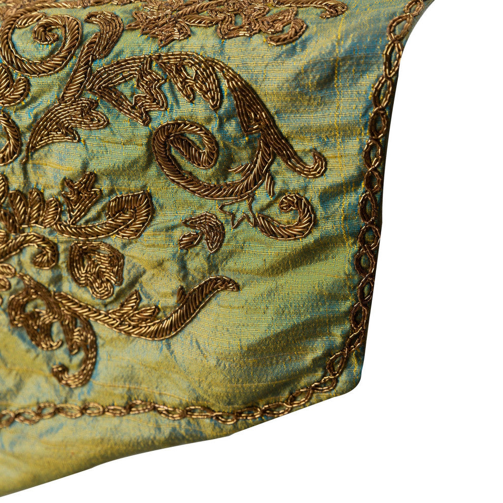 Decorative Table Runner, Gold Silk 14"x120", Zardozi and Tassels Orla