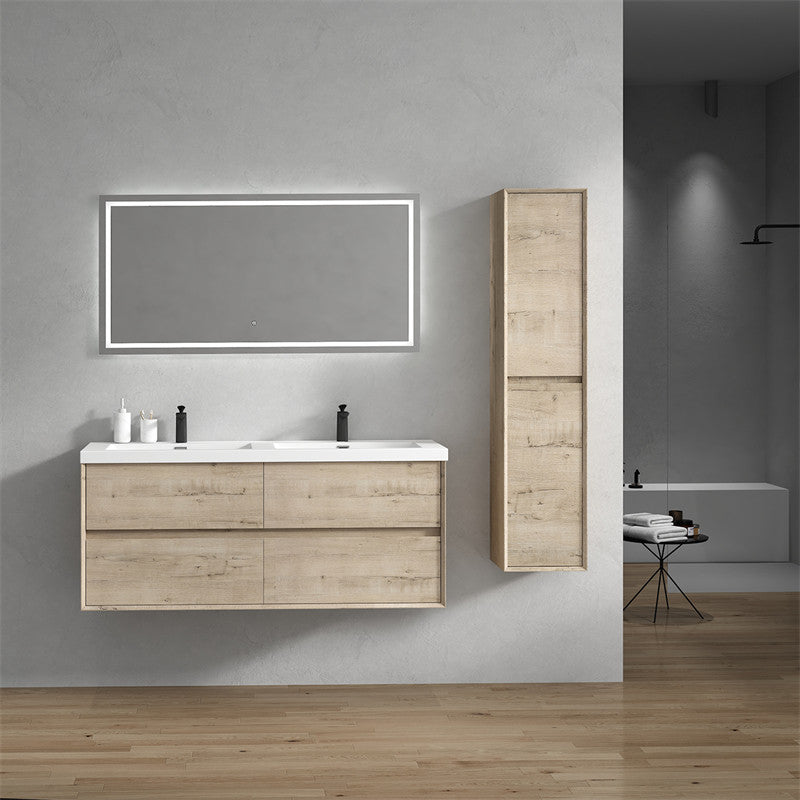 Ashley 60'' Floating Vanity, Acrylic Top, Double Sink, Light Oak