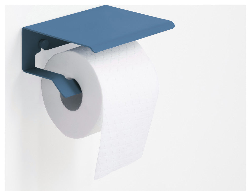 Slim Toilet Paper Holder With Lid, Matte Blue
