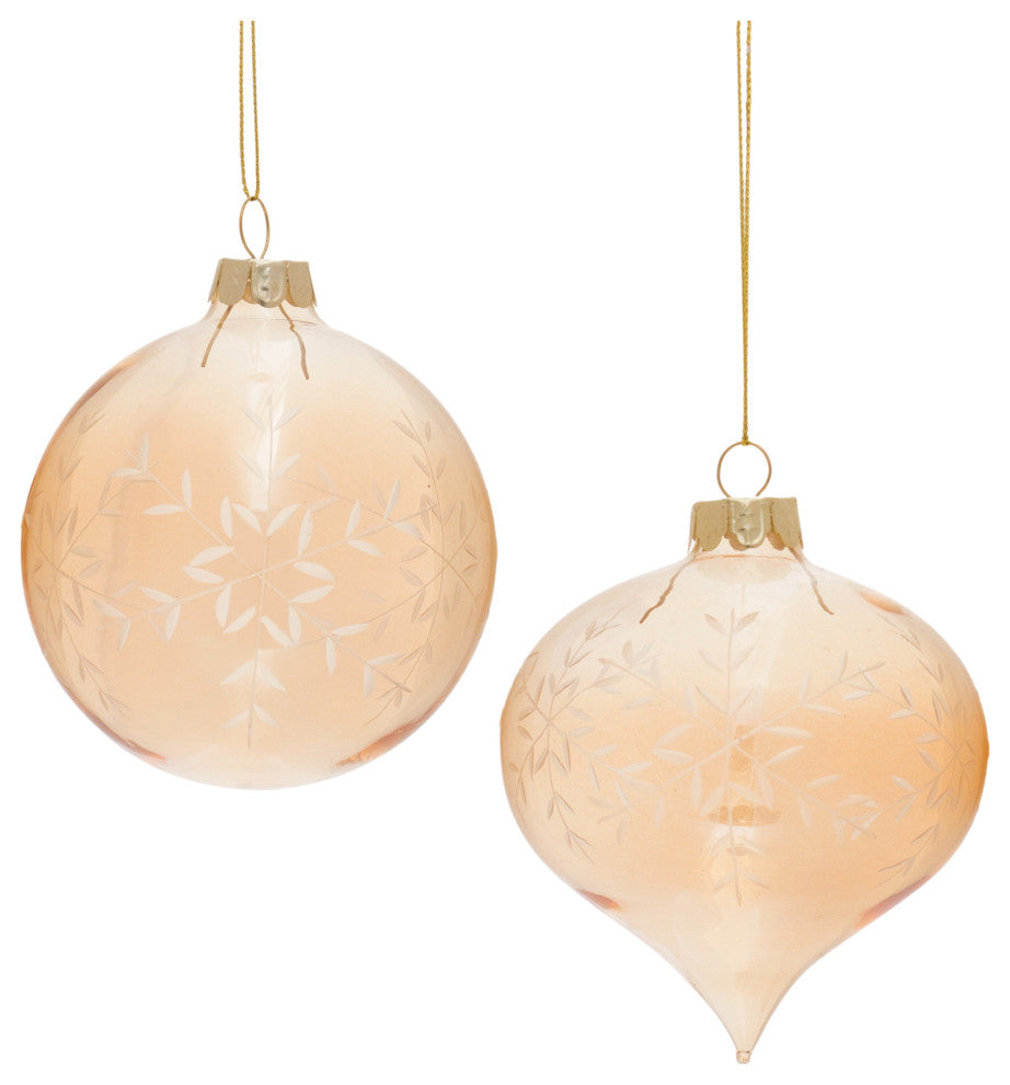 Snowflake Etched Glass Ornament, 12-Piece Set
