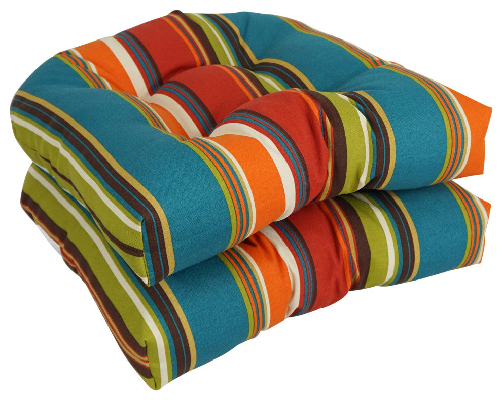 19" U-Shaped Patterned Tufted Dining Chair Cushions, Set of 2, Westport Teal