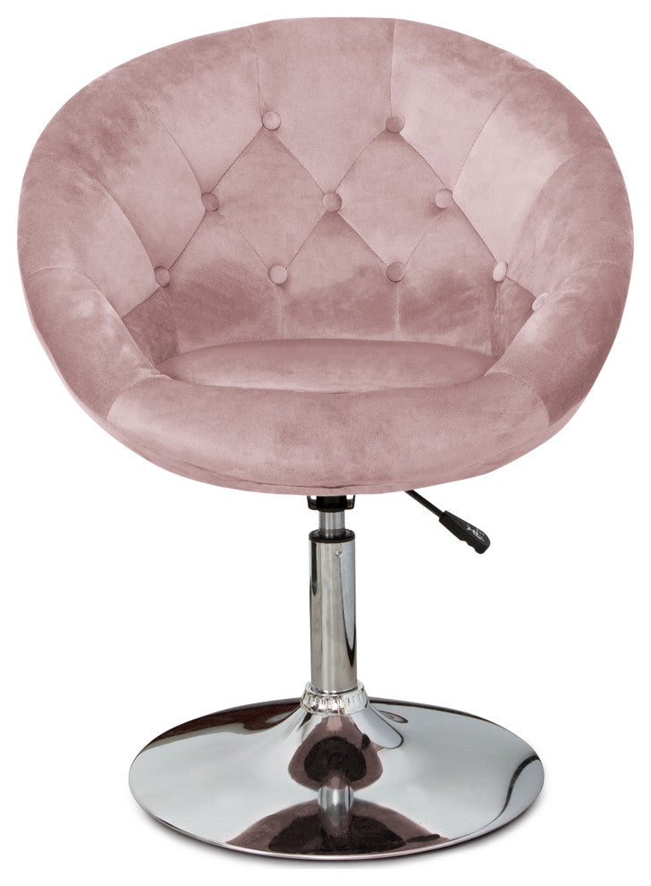 Antoinette Round Tufted Vanity Chair, New Pink Velvet