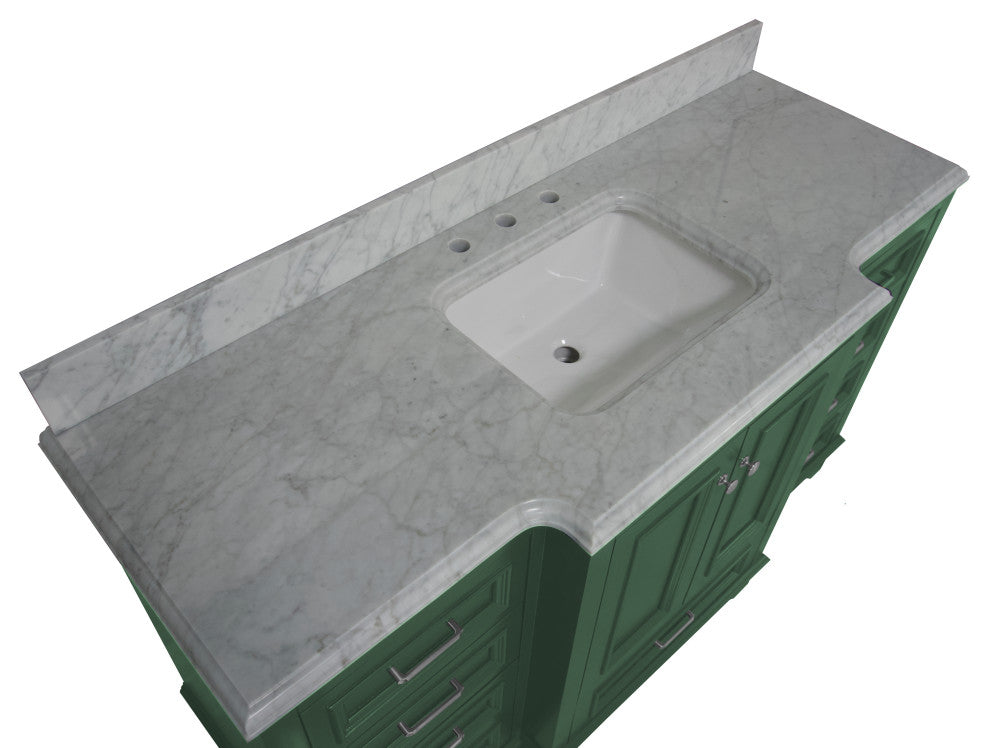 Nantucket 60" Bath Vanity, Sage Green, Carrara Marble, Single Vanity