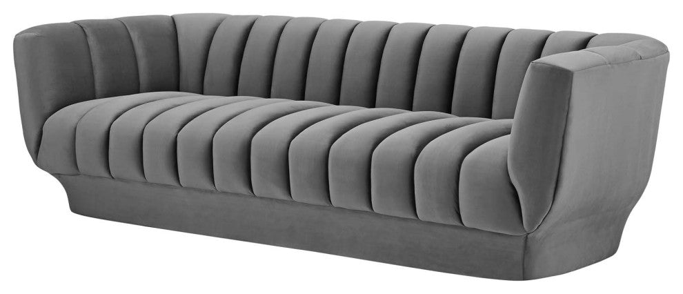 Tufted Armchair and Sofa Set, Velvet, Gray, Modern, Lounge Hospitality