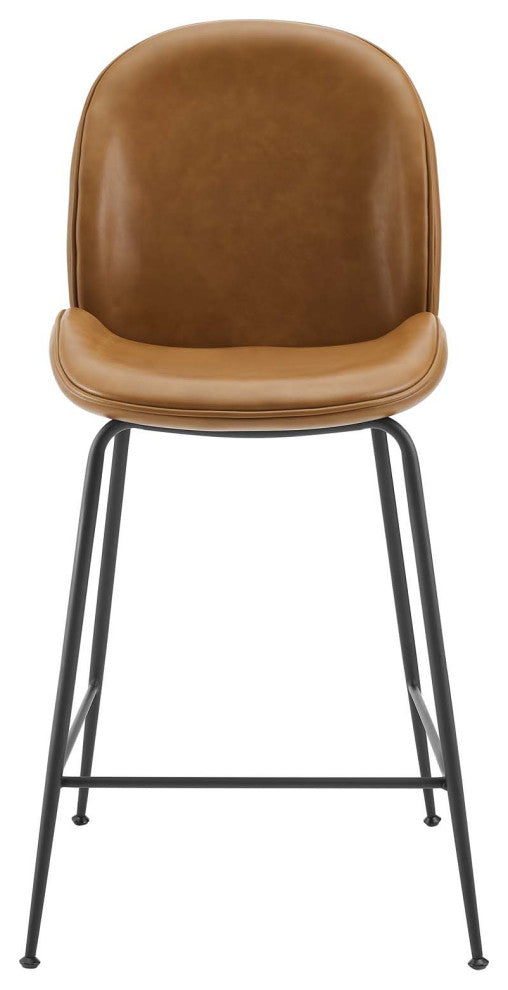 Scoop Black Powder Coated Steel Leg Vegan Leather Counter Stool, Tan