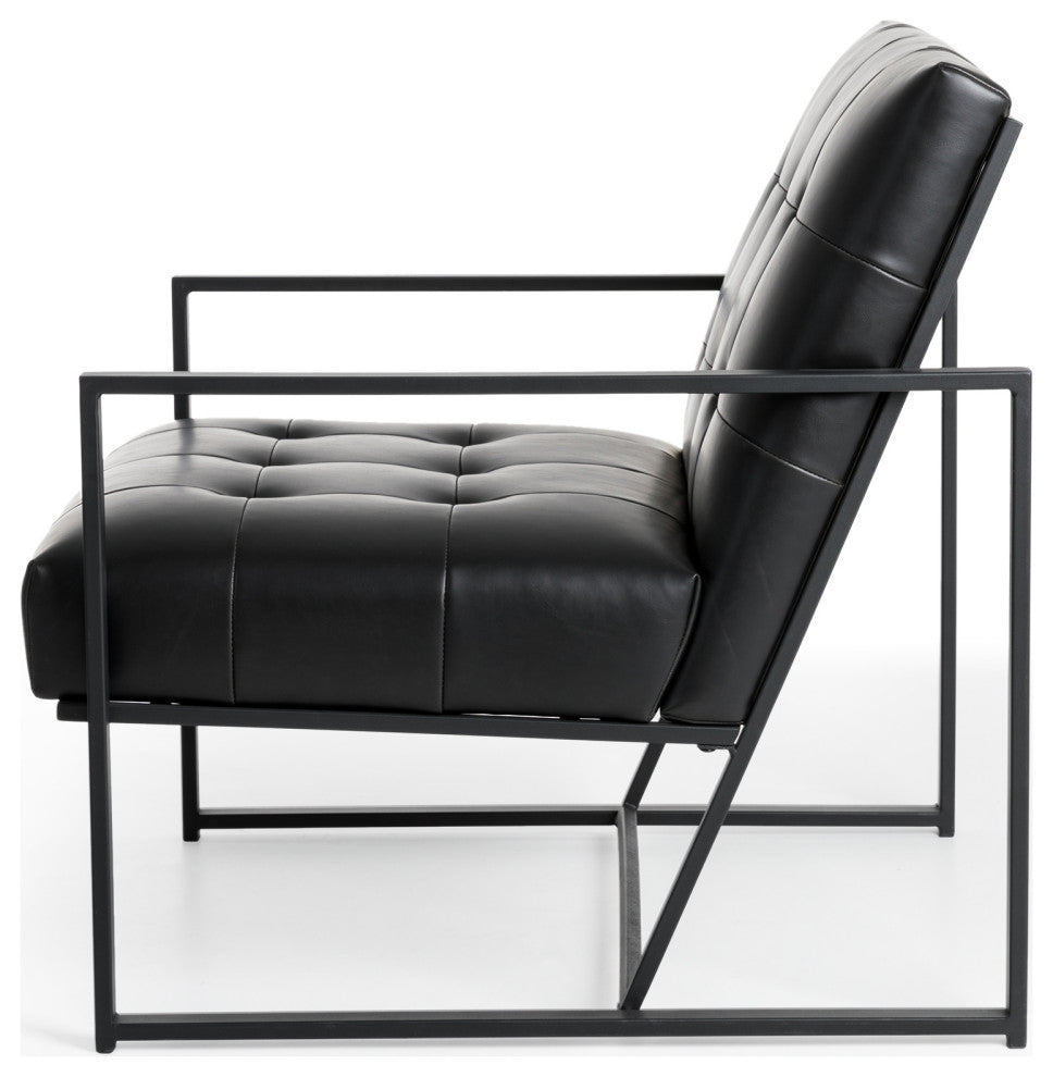 Modern Leatherette Accent Armchair With Black Metal Frame, Set of 2, Black