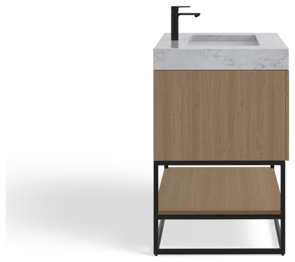 Bahia Bath Vanity, Oak, 24", Matte Black Hardware, Single, Freestanding