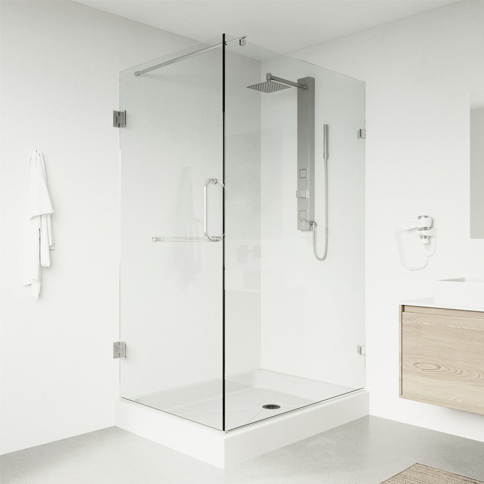 VIGO Pacifica 48"D x 36"W x 79"H Frameless Hinged Shower Enclosure, Chrome, Right Base