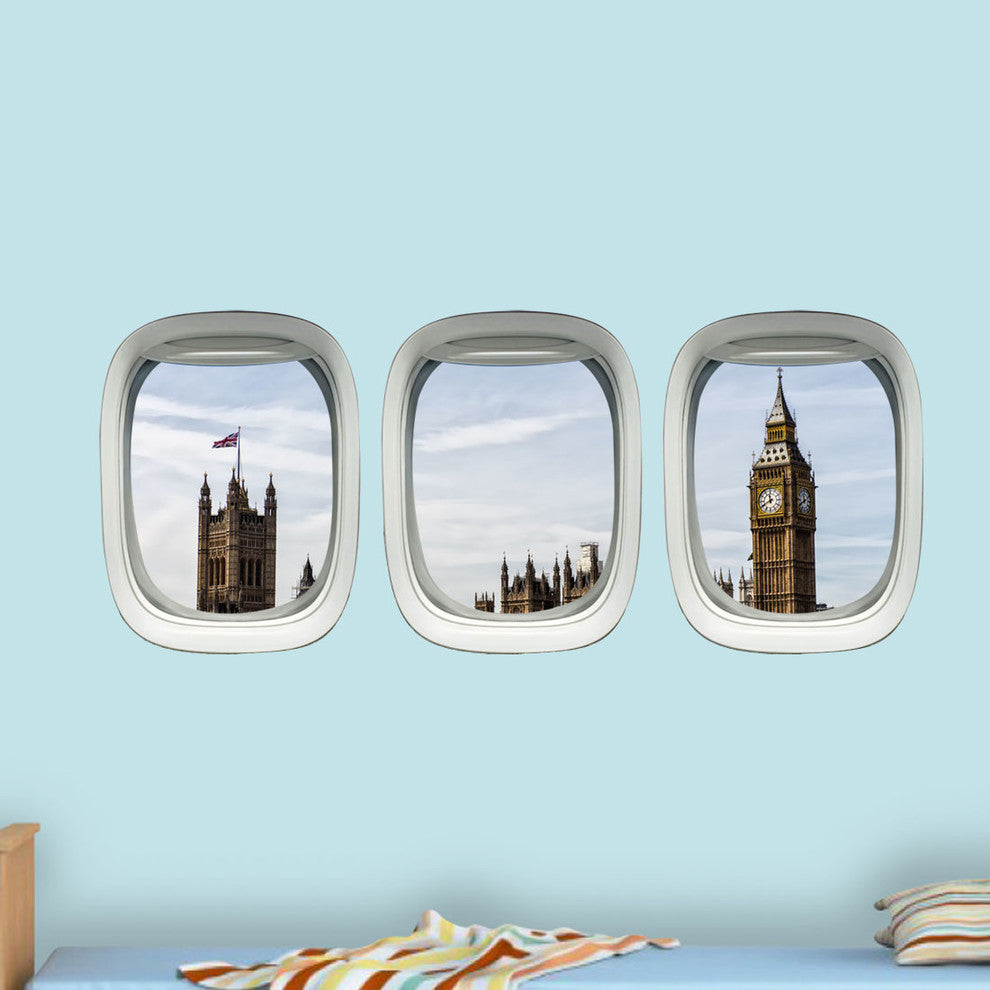 Plane Window Decal, Big Ben Wall Stickers Kids Room Airplane Decor