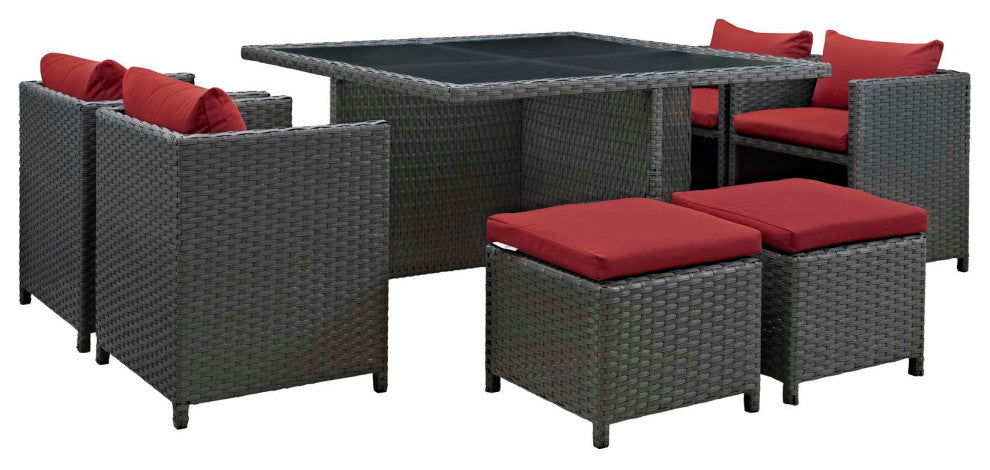 Sojourn 9-Piece Outdoor Patio Sunbrella Dining Set Canvas Red