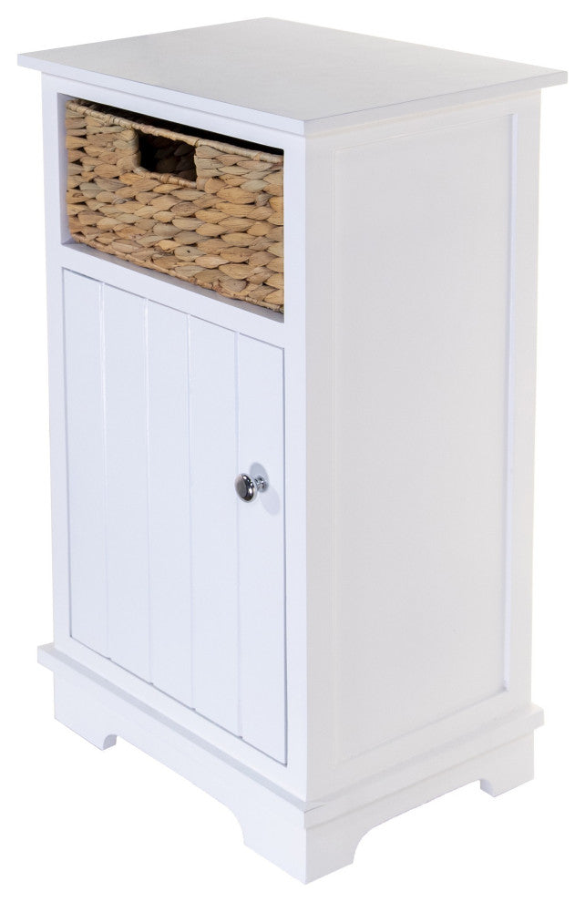 Distressed White Wood Basket Storage End Table