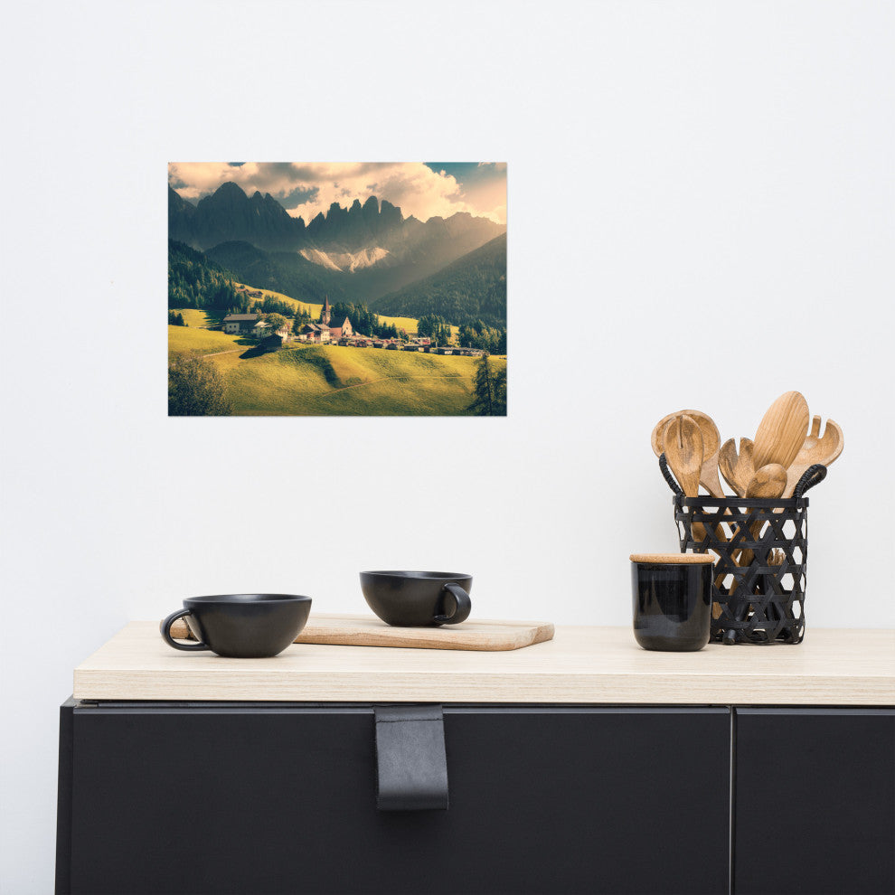 Sun Rays and Santa Maddalena Landscape Photo Loose Wall Art Prints, 12" X 16"