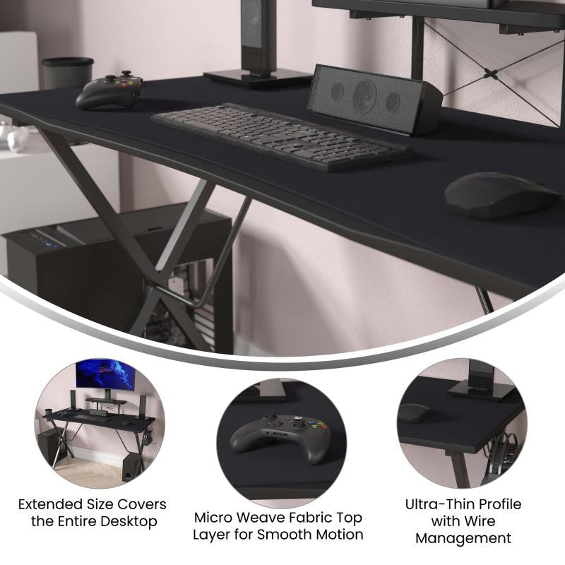 Mallot Black Mega Size Extended Gaming Mouse Pad 45.75"W x 23.75"D x .125"H