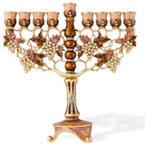 Tall Hand Painted Menorah Candelabra Embellished with a Vineyard Design, 7.25"
