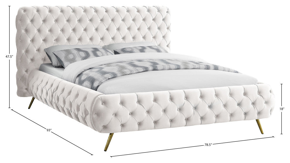 Delano Velvet Upholstered Bed, Cream, Queen