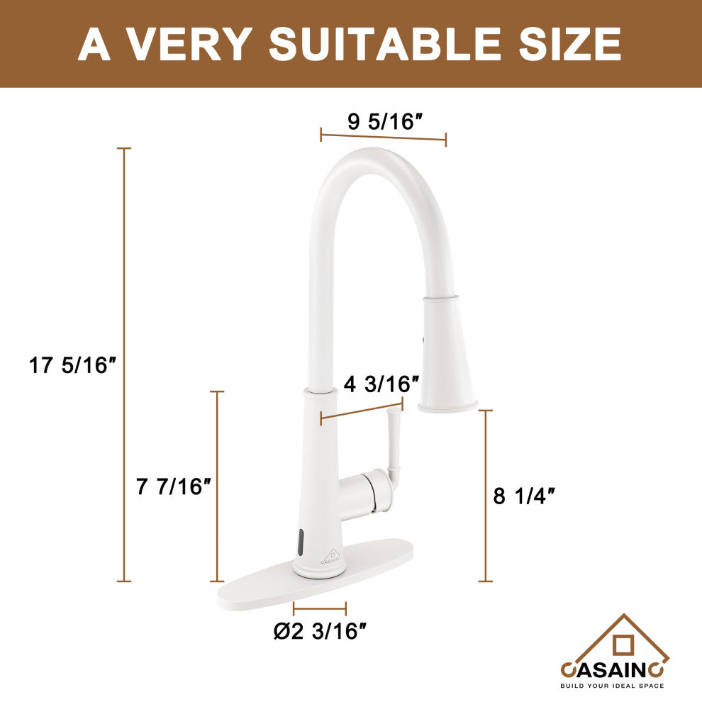 Single-Handle Pull Down Sprayer Kitchen Faucet with Touchless Sensor, Matte White