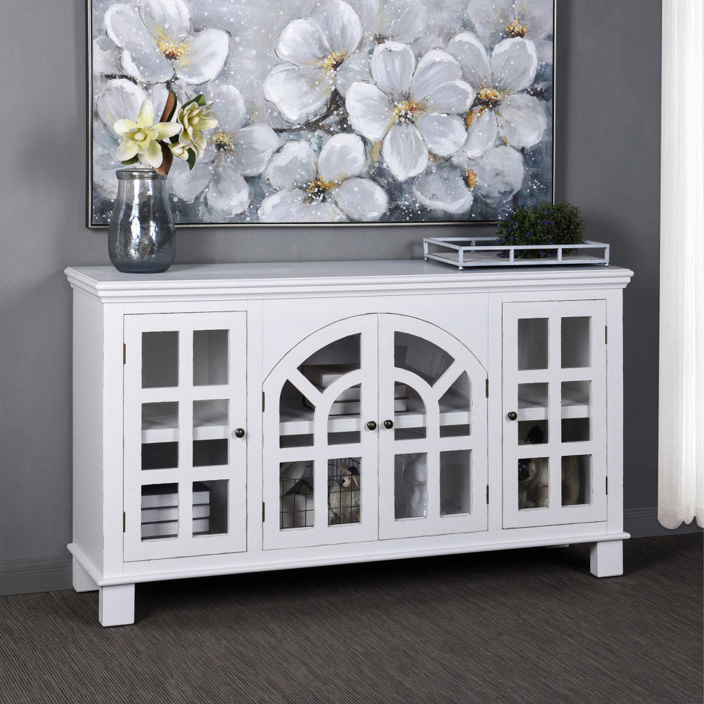 Vermont Sideboard White Wood Cabinet With 4 Doors With Glass