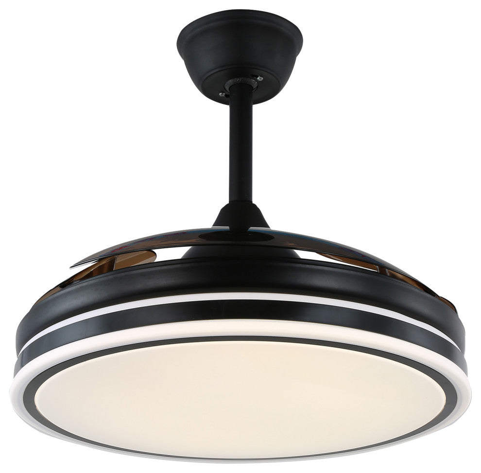42" Modern Drum Ceiling Fan with Retractable Blades, 3-speed, light and Remote, Black