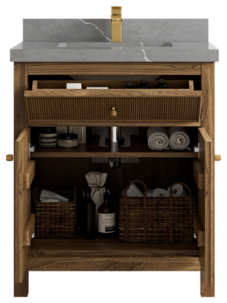 Sonoma Teak 30 Single Sink Vanity in Dark Natural with 2" Piatra Gray Quartz