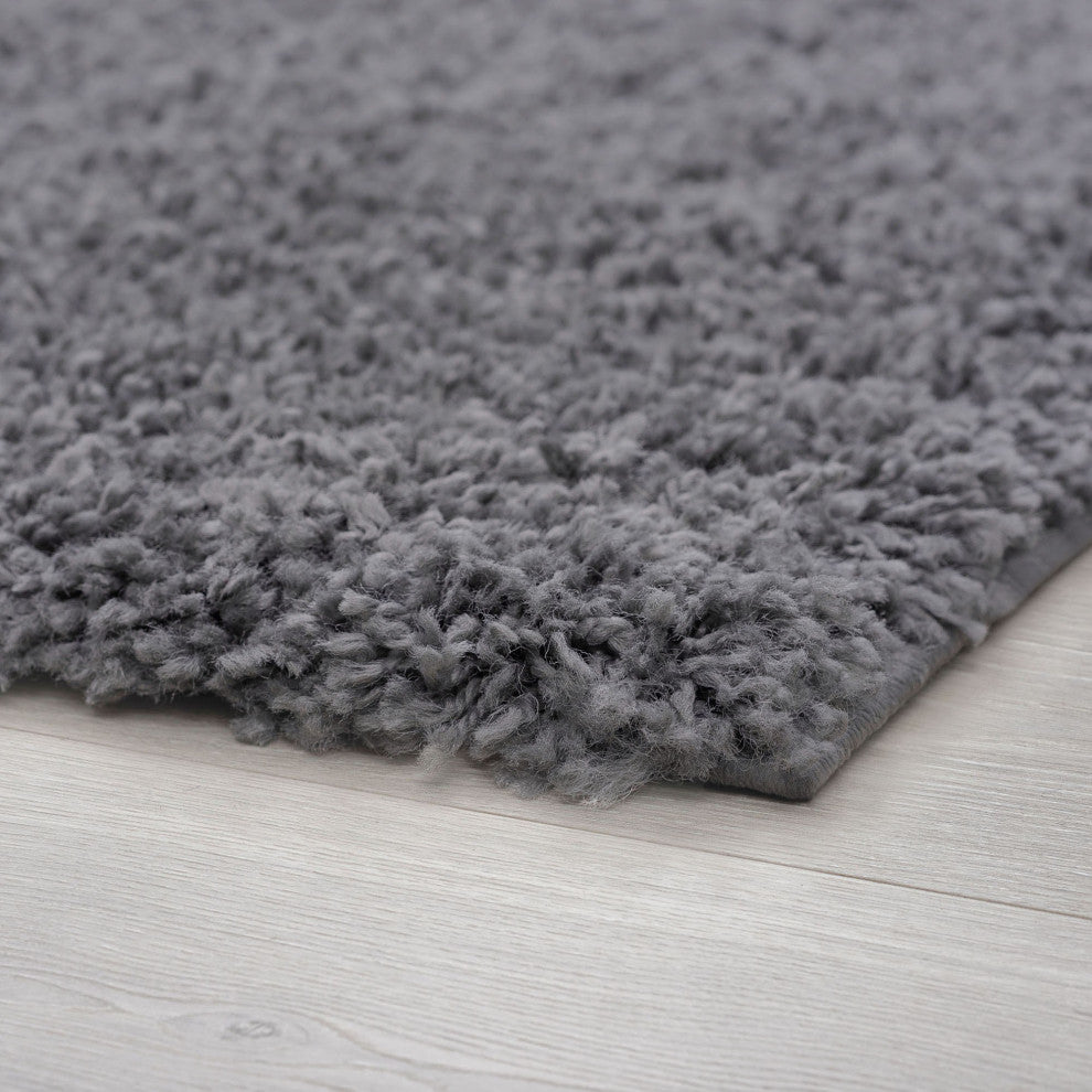 Alana Transitional Solid Shag Gray Round Area Rug, 8' Round