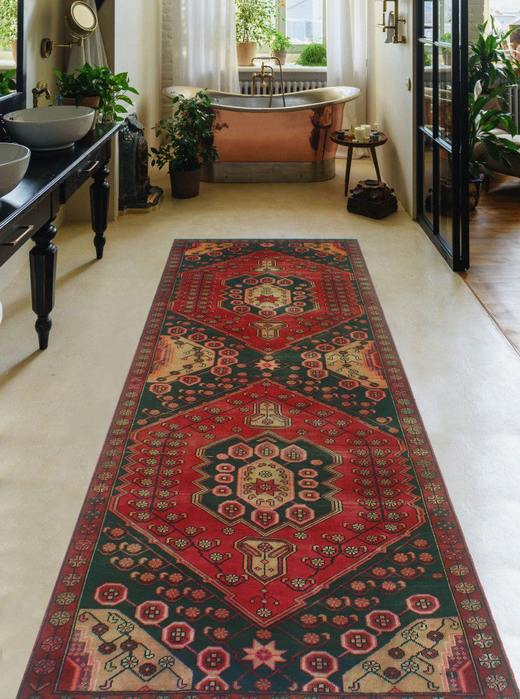 Fine Vintage Distressed Danielys Red/Charcoal Runner, 3'5x9'10