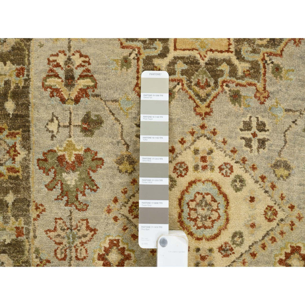 Gray/Brown Medallions Hand Knotted Karjihooz Pure Wool Runner Rug, 2'6"x21'10"