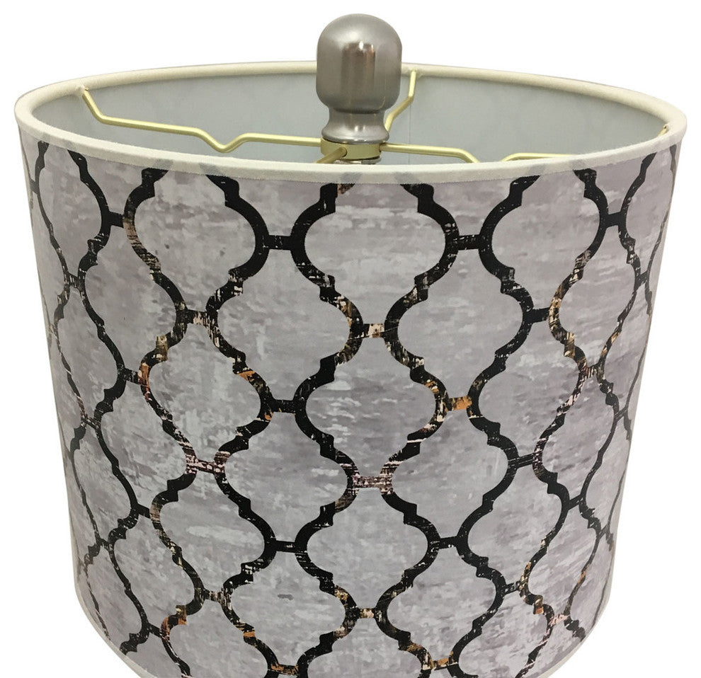 28" Crystal Lamp With Moroccan Tile Textured Shade, Brushed Nickel, Single