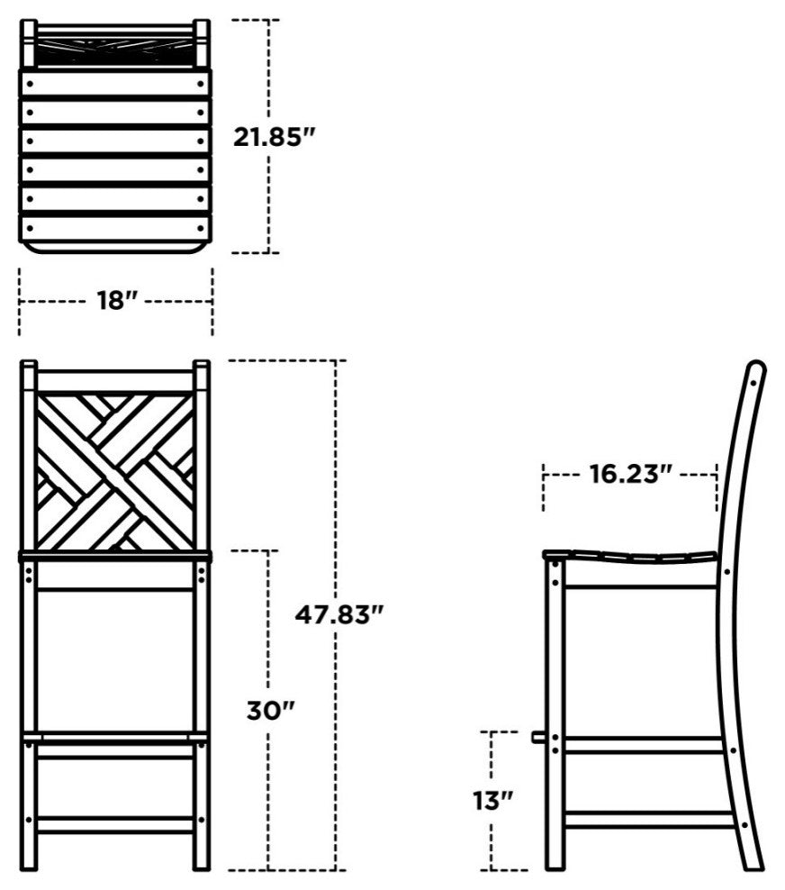 Polywood Chippendale Bar Side Chair, White