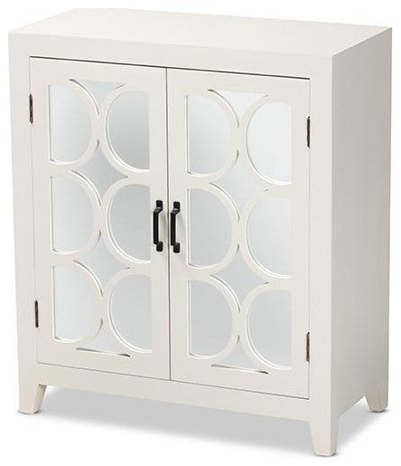 White Finished Wood and Mirrored Glass 2-Door Sideboard