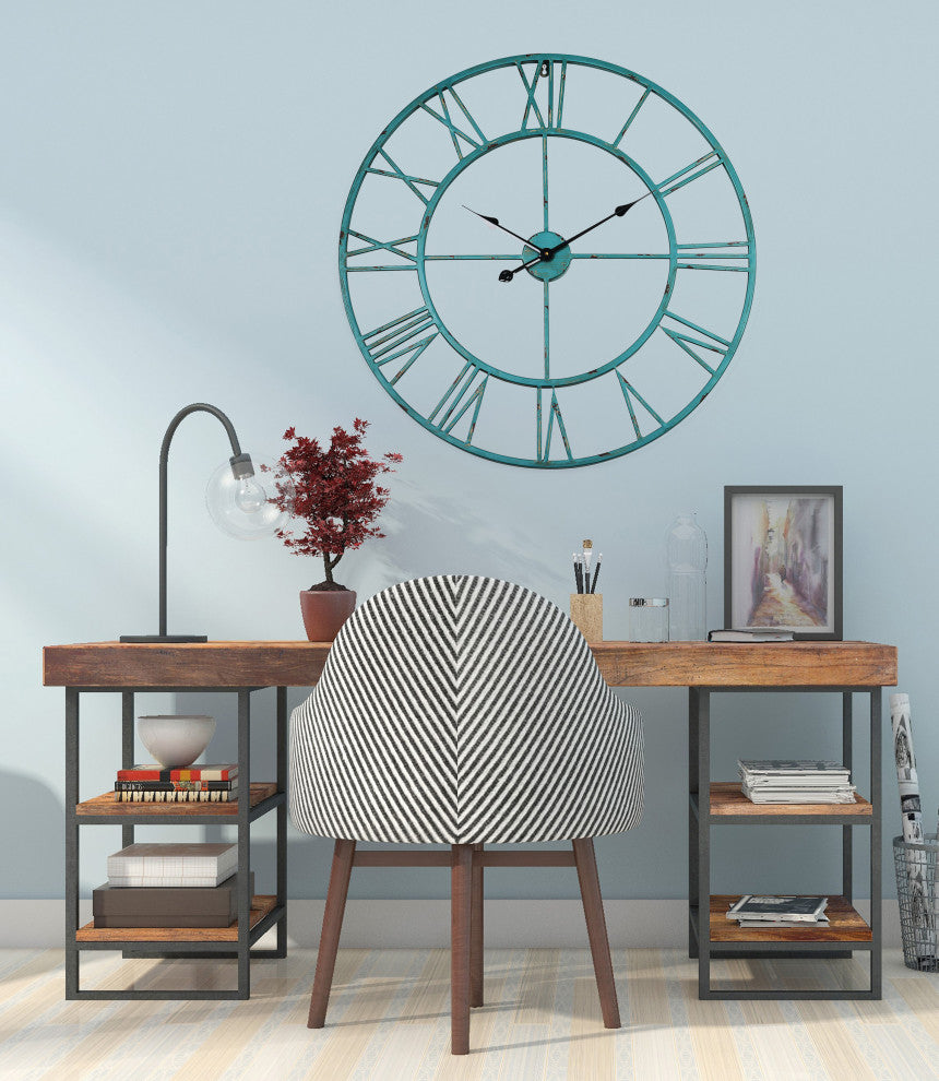 Utopia Alley Oversized Roman Round Wall Clock, 30" Distressed Sea Green