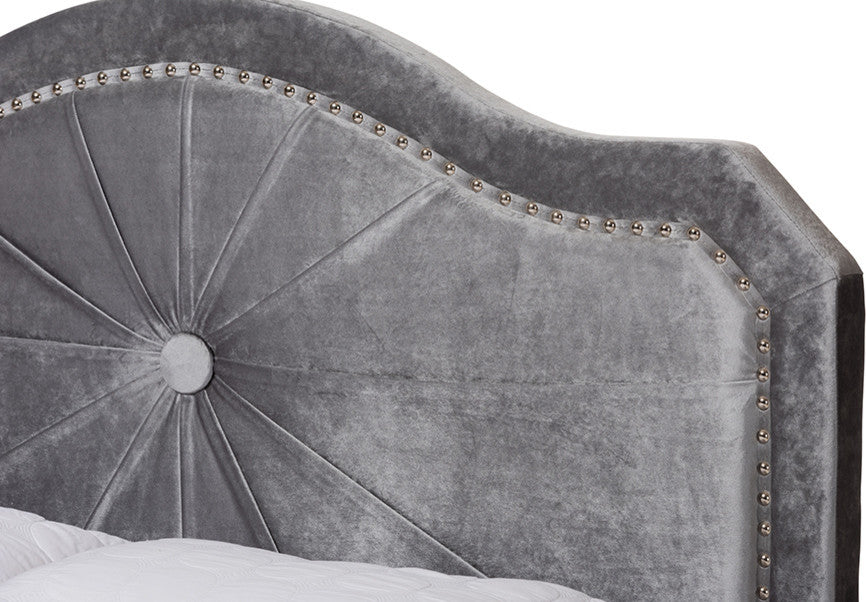 Embla Modern and Contemporary Grey Velvet Fabric Upholstered King Size Bed
