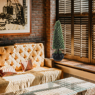 Lifestyle image: topiary placed on a windowsill in a living room setting.