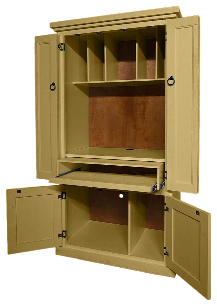 Rustic Two Tone Computer Armoire Desk, Cupola Yellow