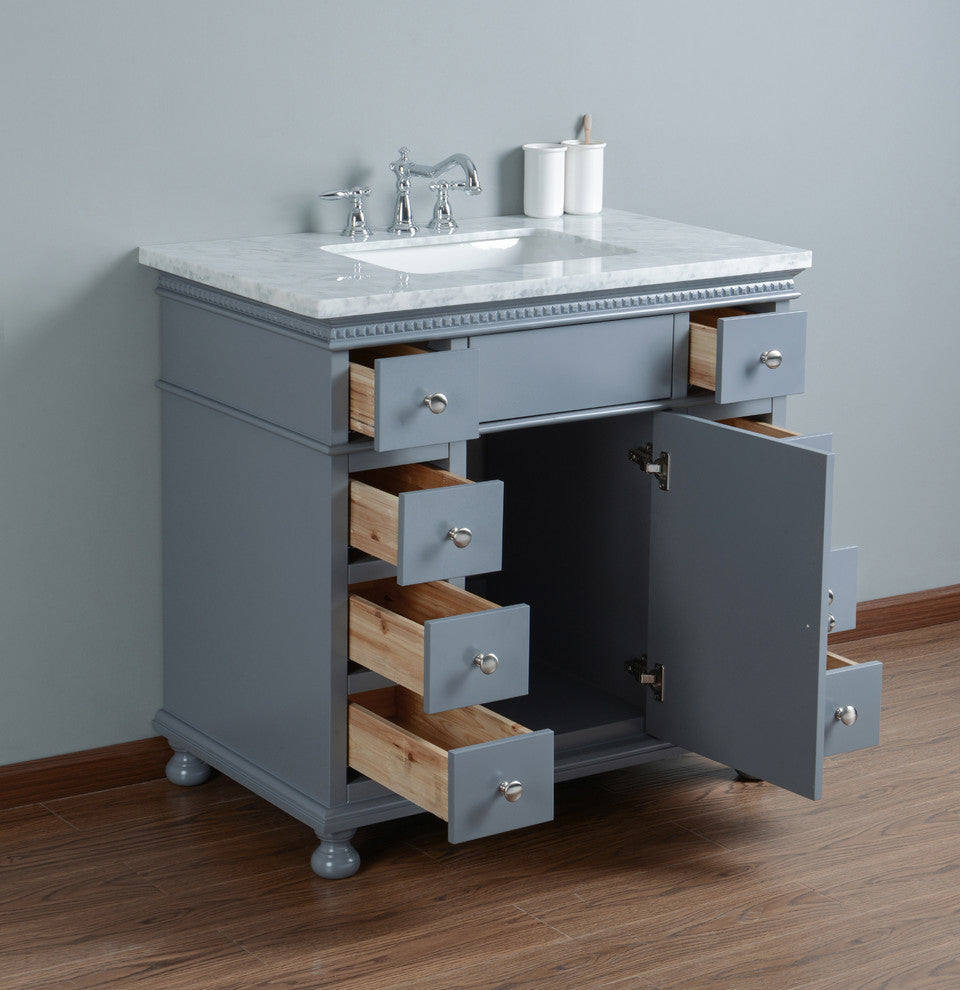 Stufurhome Abigail Embellished Bathroom Vanity, Gray, 36" Single Sink