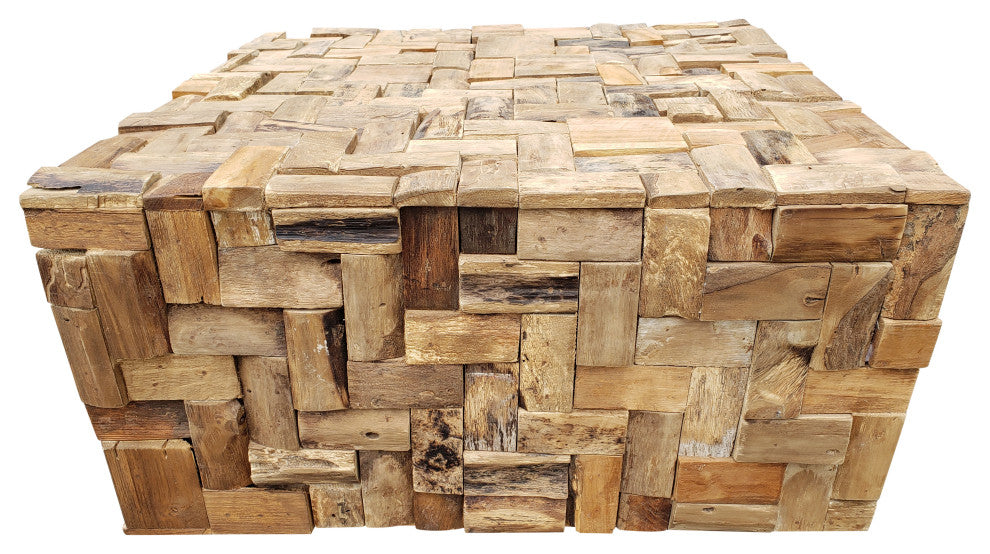 Rustic Recycled Teak Wood Java Coffee Table, 32 inch