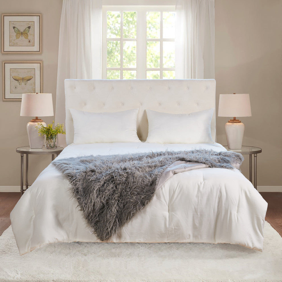 Mongolian Faux Fur Throw, Gray, 50"x60"