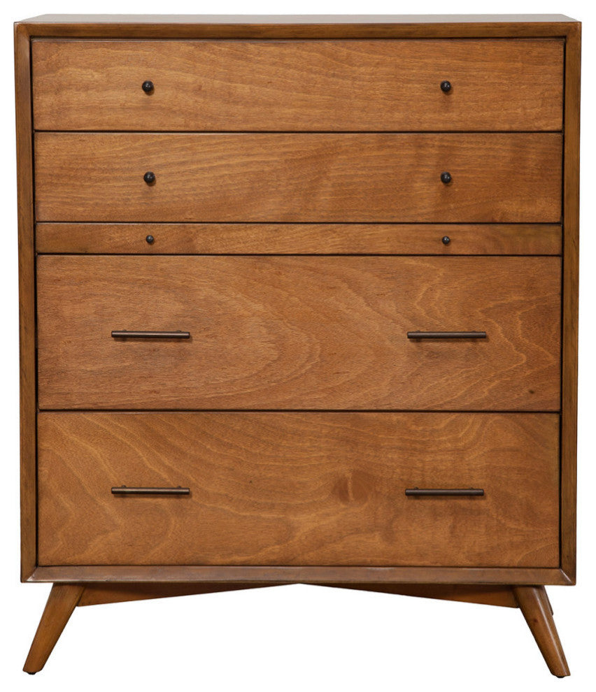 Flynn Mid Century Modern 4 Drawer Chest With Pull Out Tray, Acorn