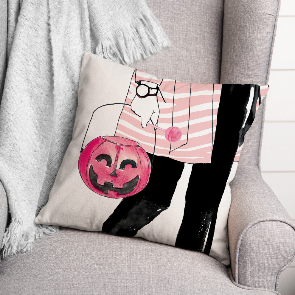 Pink Trick Or Treater 18x18 Throw Pillow