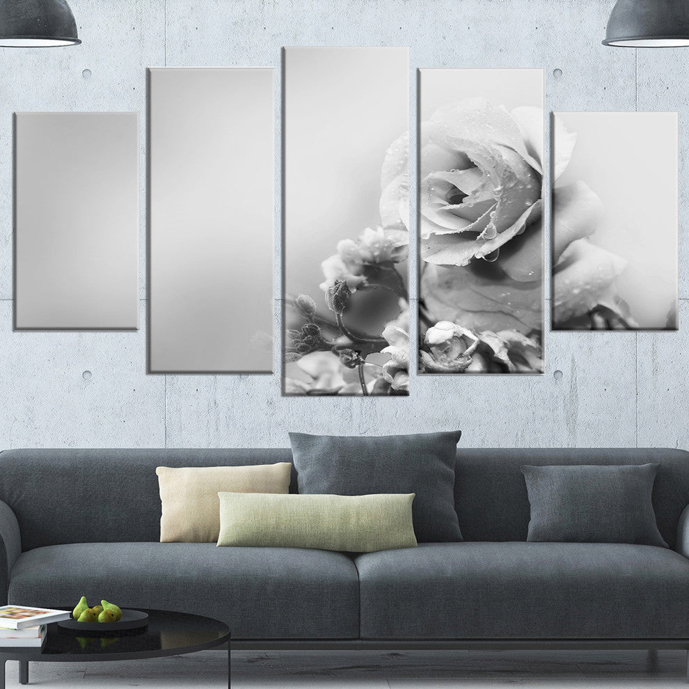 Black and White Rose in Spring., Large Floral Canvas Print, 60"x32", 5 Panels