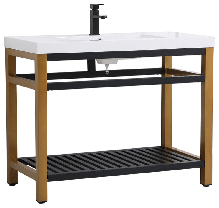 Home Living Single Bathroom Metal Vanity, Golden Black, 42"