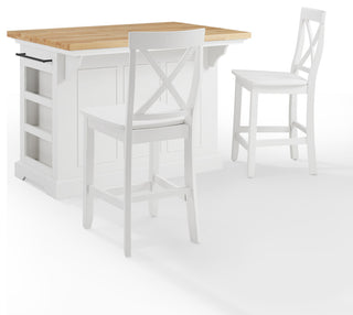 Julia Wood Top Island With X-Back Stools, Island and 2 Stools